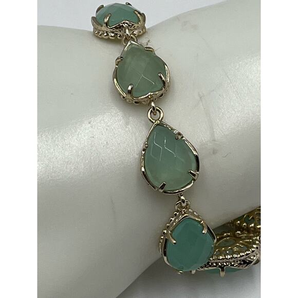 Kendra Scott Brynn Gold Plated Mint Light Green Chalcedony Bracelet Retired - Picture 5 of 10